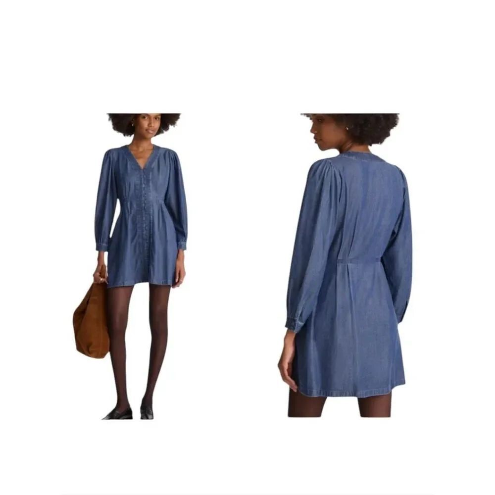 NWT Madewell Chrissy Denim Button-Front Mini Dress Long Sleeve Blue 2